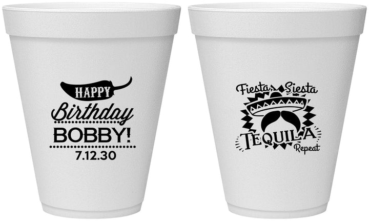 Personalized Birthday 12 oz Foam Cups - Fiesta Siesta Tequila | 20032