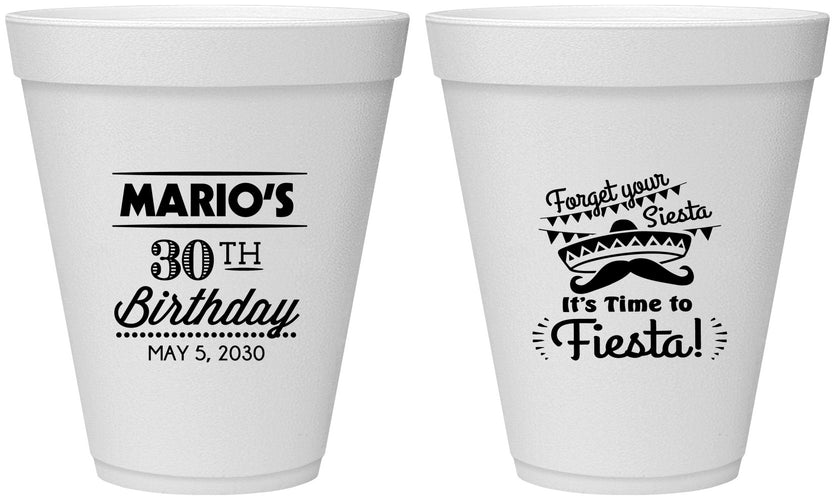 Personalized Birthday 12 oz Foam Cups - 30th Fiesta | 20034