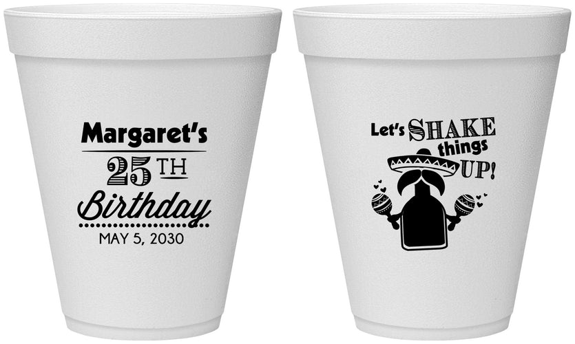 Personalized Birthday 12 oz Foam Cups - 25th Fiesta | 20035