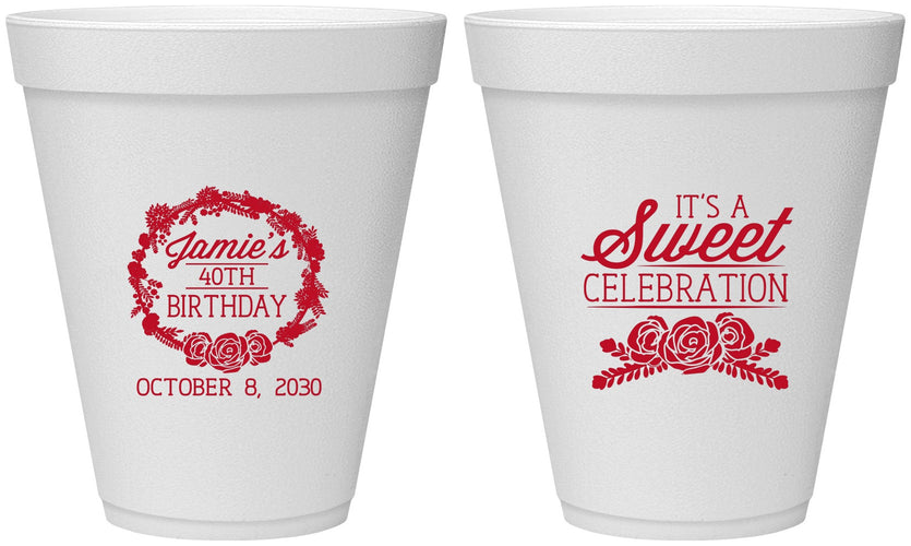 Personalized Birthday 12 oz Foam Cups - 40th | 20040