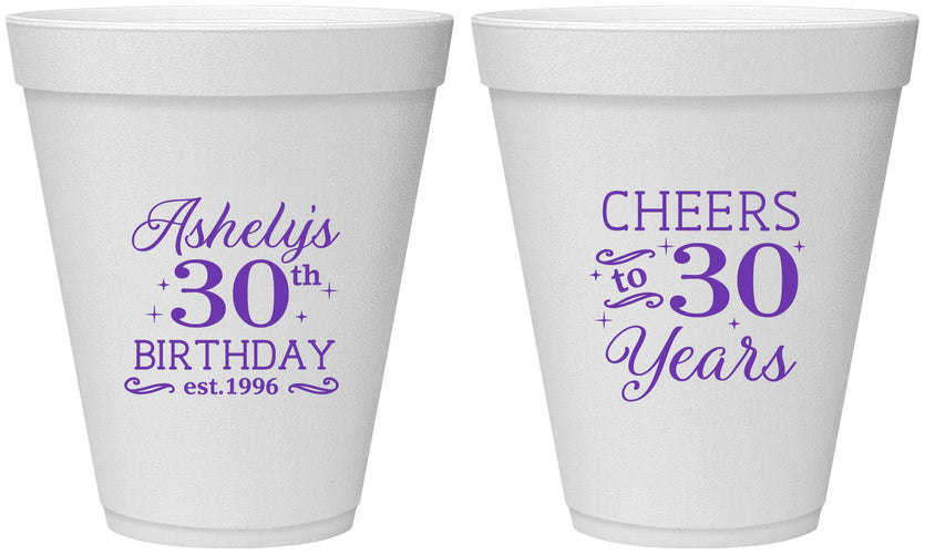 Personalized Birthday 12 oz Foam Cups - Cheers To 30 Years | 20041