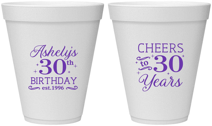 Personalized Birthday 12 oz Foam Cups - Cheers To 30 Years | 20041