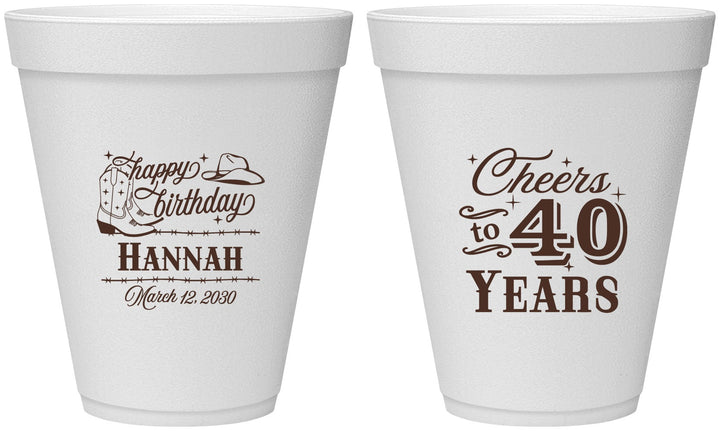 Personalized Birthday 12 oz Foam Cups - 40th | 20042