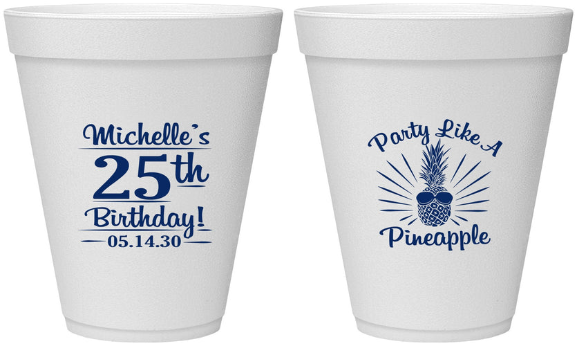 Personalized Birthday 12 oz Foam Cups - 25th Pineapple | 20043