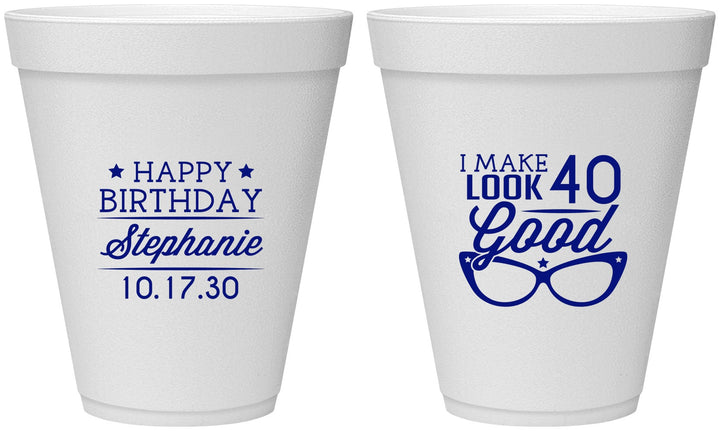 Personalized Birthday 12 oz Foam Cups - 40th | 20048