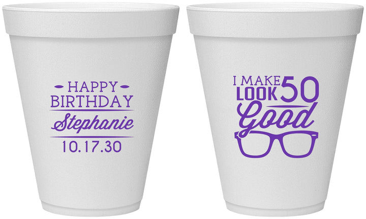 Personalized Birthday 12 oz Foam Cups - 50th | 20049