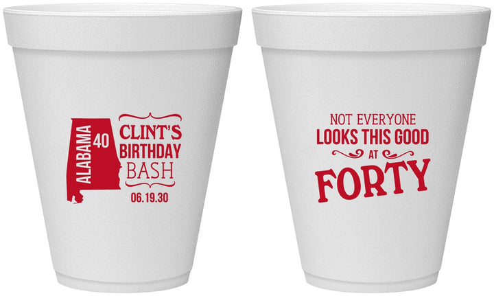 Personalized Birthday 12 oz Foam Cups - 40th | 20050