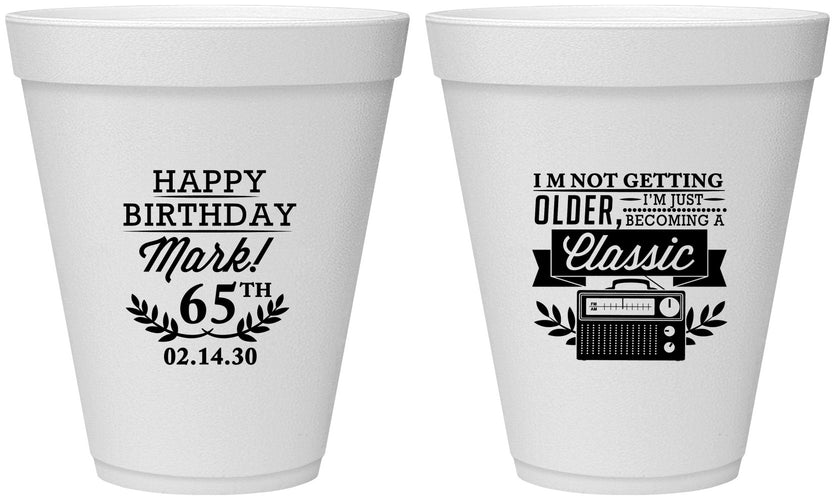 Personalized Birthday 12 oz Foam Cups - 65th Classic Radio | 20056