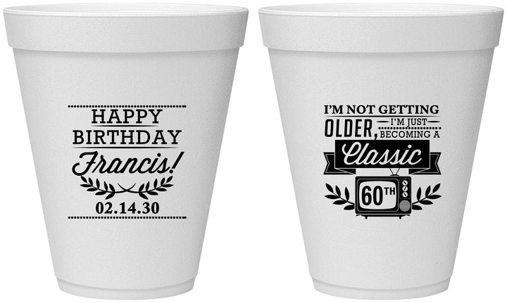 Personalized Birthday 12 oz Foam Cups - 60th Classic Tv | 20057