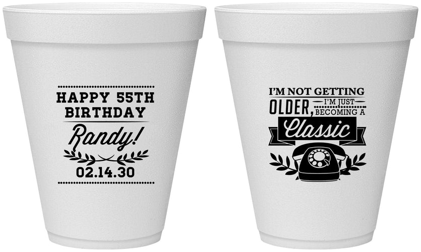 Personalized Birthday 12 oz Foam Cups - 55th Classic Phone | 20058