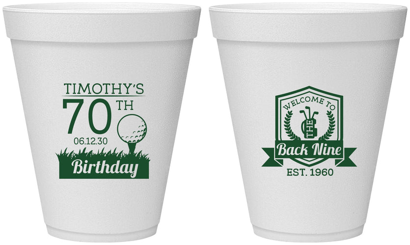 Personalized Birthday 12 oz Foam Cups - 70th Golf | 20061