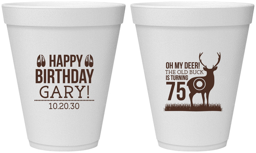 Personalized Birthday 12 oz Foam Cups - 75th Hunting | 20063
