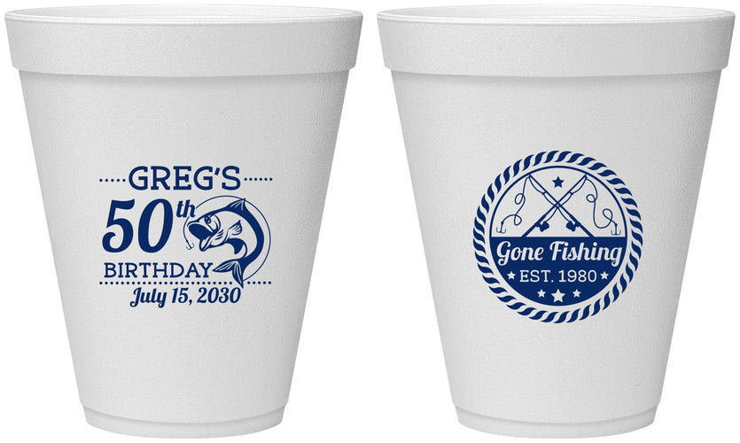 Personalized Birthday 12 oz Foam Cups - 50th Nautical | 20065