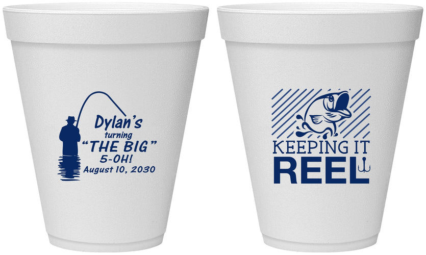 Personalized Birthday 12 oz Foam Cups - 50th Keeping It Reel | 20067