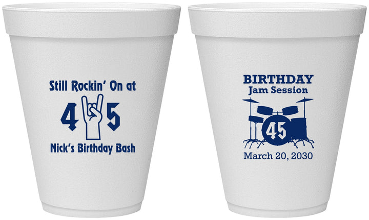 Personalized Birthday 12 oz Foam Cups - 45th Jam Session | 20069