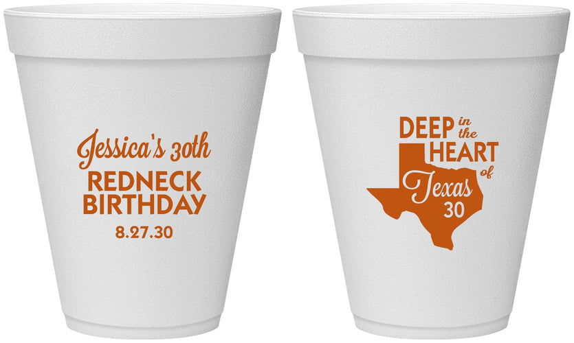 Personalized Birthday 12 oz Foam Cups - 30th Redneck Texas | 20072