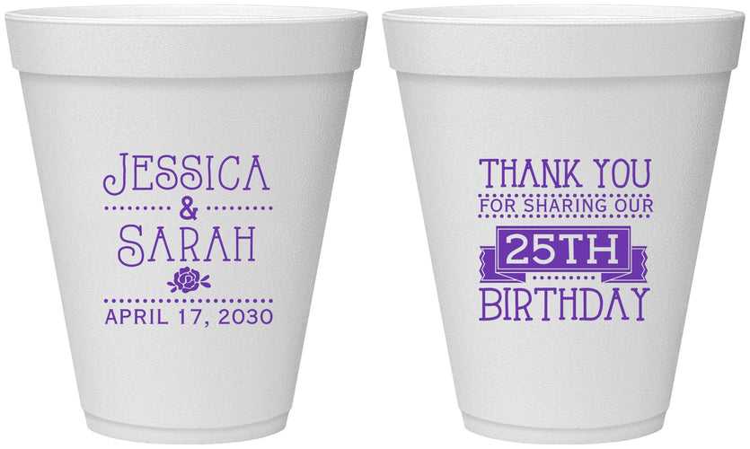 Personalized Birthday 12 oz Foam Cups - 25th | 20075
