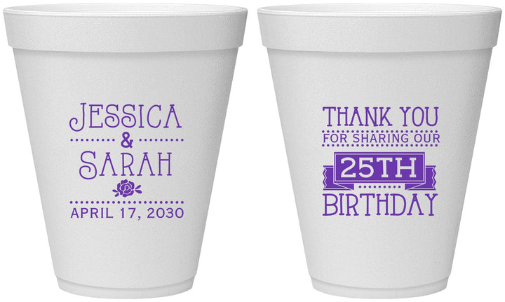 Personalized Birthday 12 oz Foam Cups - 25th | 20075
