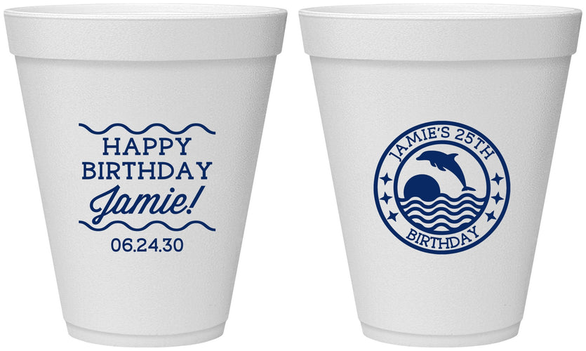 Personalized Birthday 12 oz Foam Cups - 25th Dolphins | 20077