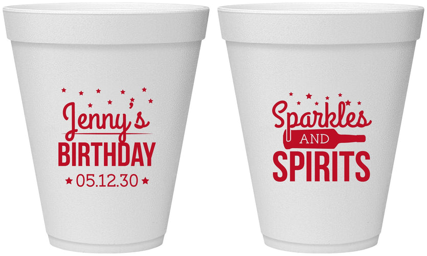 Personalized Birthday 12 oz Foam Cups - Sparkles Spirits | 20083