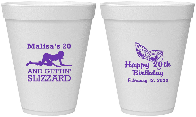 Personalized Birthday 12 oz Foam Cups - 20th Mardi Gras | 20084