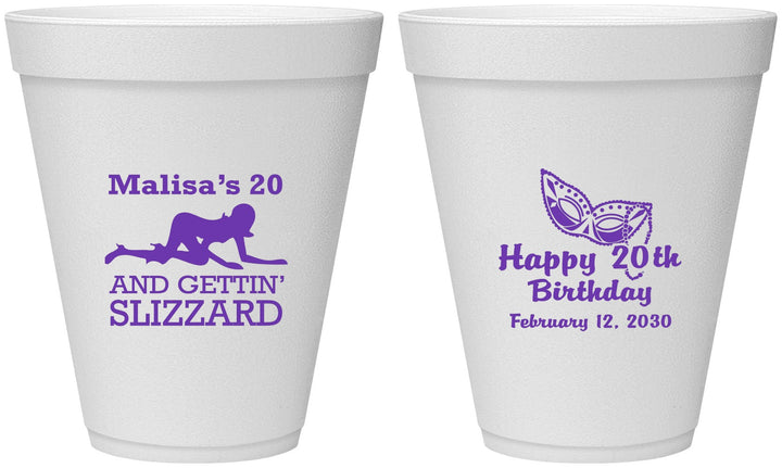 Personalized Birthday 12 oz Foam Cups - 20th Mardi Gras | 20084