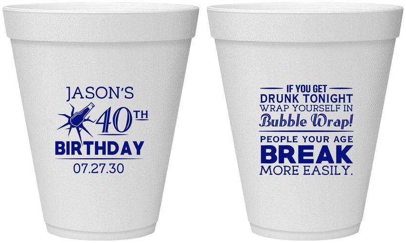 Personalized Birthday 12 oz Foam Cups - 40th | 20088