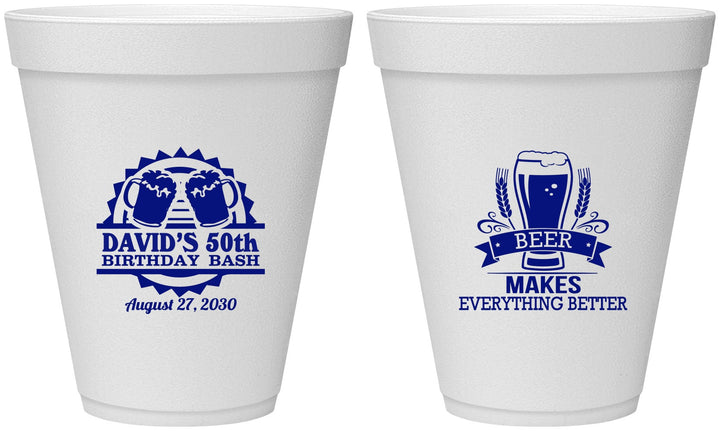 Personalized Birthday 12 oz Foam Cups - 50th | 20089