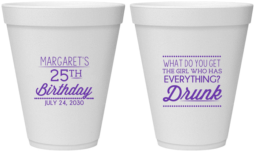 Personalized Birthday 12 oz Foam Cups - 25th | 20093