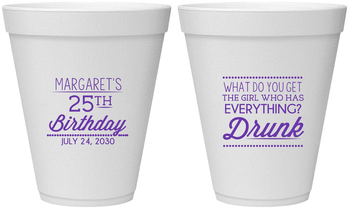 Personalized Birthday 12 oz Foam Cups - 25th | 20093