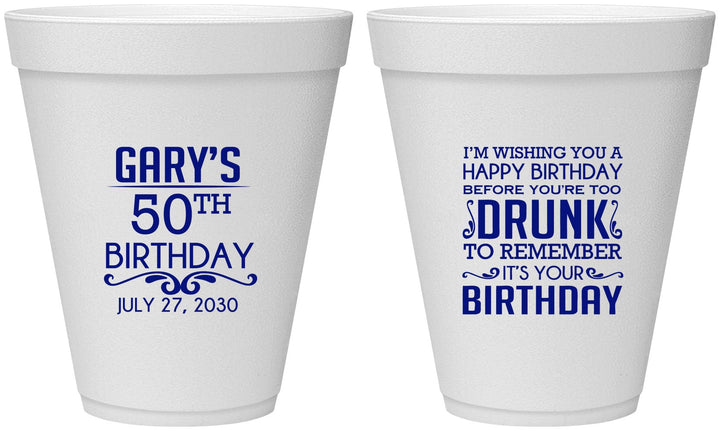Personalized Birthday 12 oz Foam Cups - 50th | 20095
