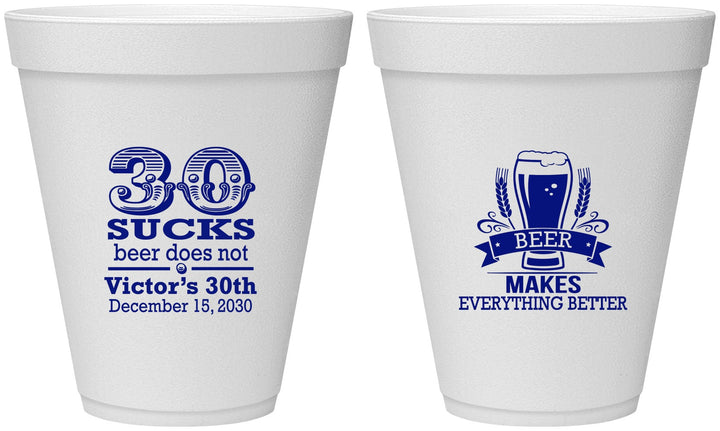 Personalized Birthday 12 oz Foam Cups - 30th Sucks | 20097