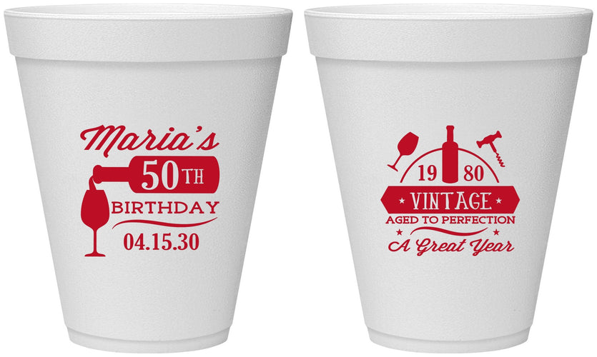 Personalized Birthday 12 oz Foam Cups - 50th Wine | 20098