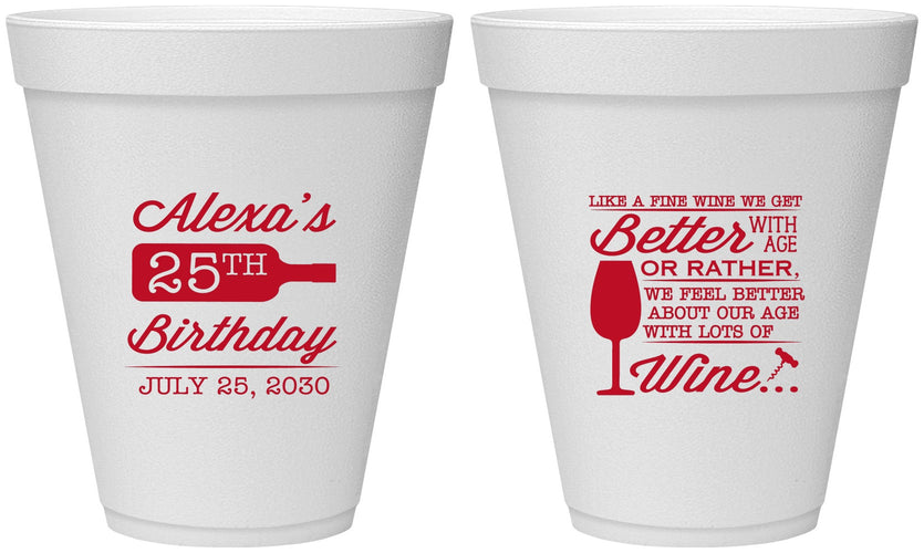Personalized Birthday 12 oz Foam Cups - 25th Wine | 20099