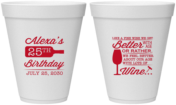Personalized Birthday 12 oz Foam Cups - 25th Wine | 20099
