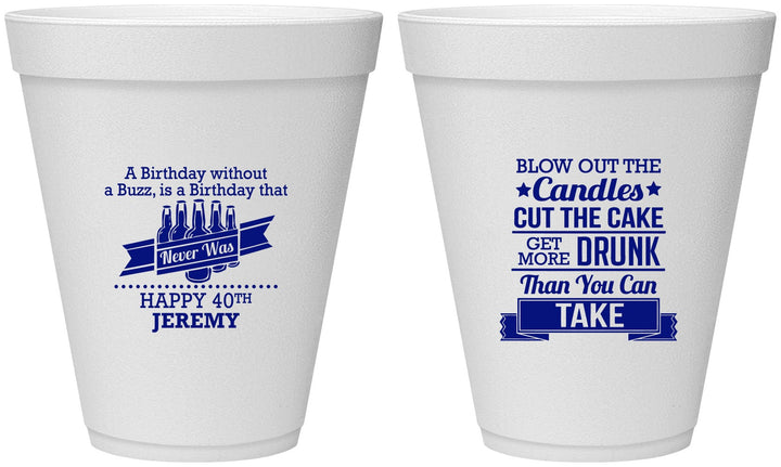 Personalized Birthday 12 oz Foam Cups - 40th | 20101
