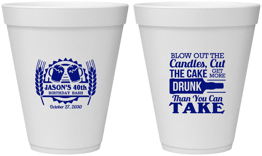 Personalized Birthday 12 oz Foam Cups - 40th | 20103