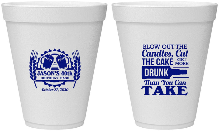 Personalized Birthday 12 oz Foam Cups - 40th | 20103