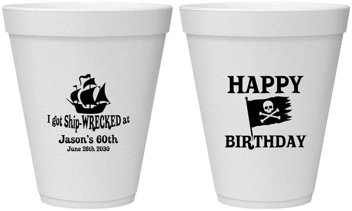 Personalized Birthday 12 oz Foam Cups - 60th Pirate | 20106