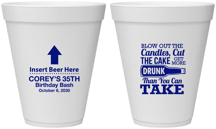 Personalized Birthday 12 oz Foam Cups - 35th | 20111