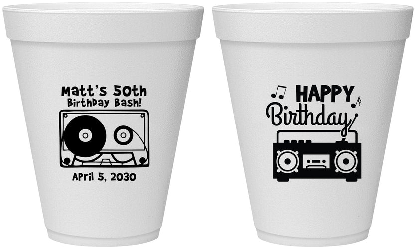 Personalized Birthday 12 oz Foam Cups - 50th Cassette Tape | 20117