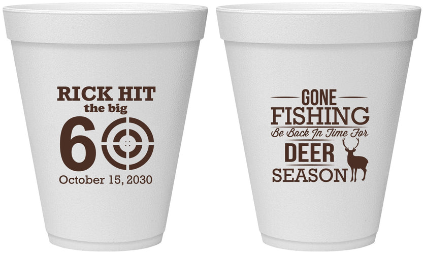 Personalized Birthday 12 oz Foam Cups - 60th Gone Fishing | 20126