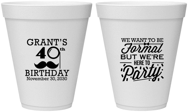 Personalized Birthday 12 oz Foam Cups - 40th | 20130