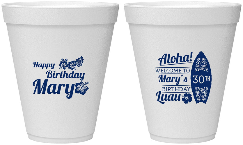 Personalized Birthday 12 oz Foam Cups - 30th Hawaii | 20136