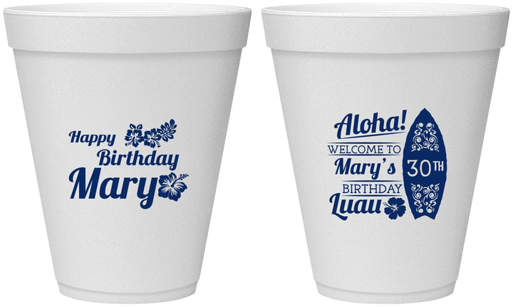 Personalized Birthday 12 oz Foam Cups - 30th Hawaii | 20136