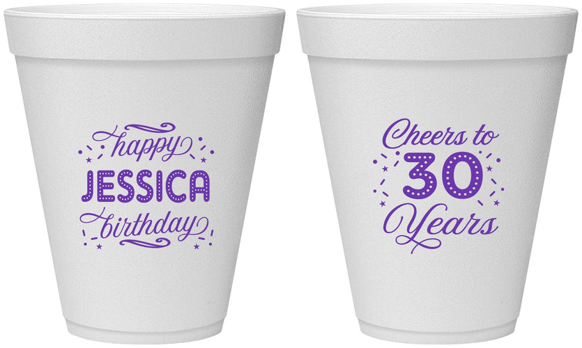 Personalized Birthday 12 oz Foam Cups - Cheers To 30 Years | 20142
