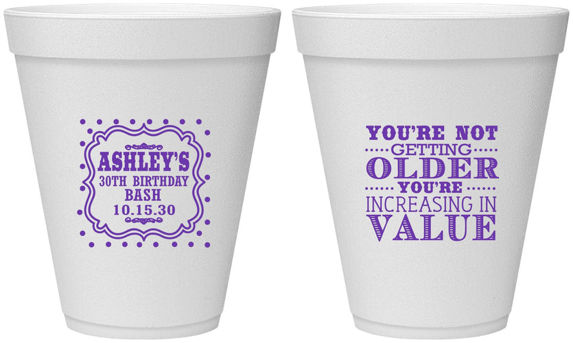 Personalized Birthday 12 oz Foam Cups - 30th | 20149
