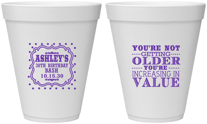 Personalized Birthday 12 oz Foam Cups - 30th | 20149