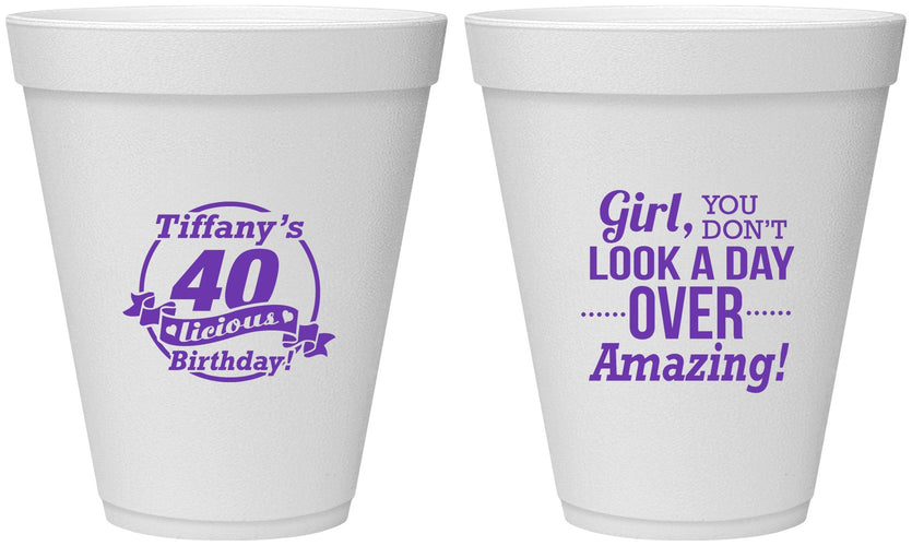 Personalized Birthday 12 oz Foam Cups - 40th | 20153