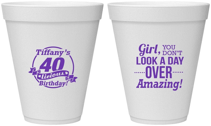 Personalized Birthday 12 oz Foam Cups - 40th | 20153
